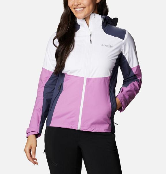 Columbia Titan Pass Rain Jacket White Pink Blue For Women's NZ83974 New Zealand